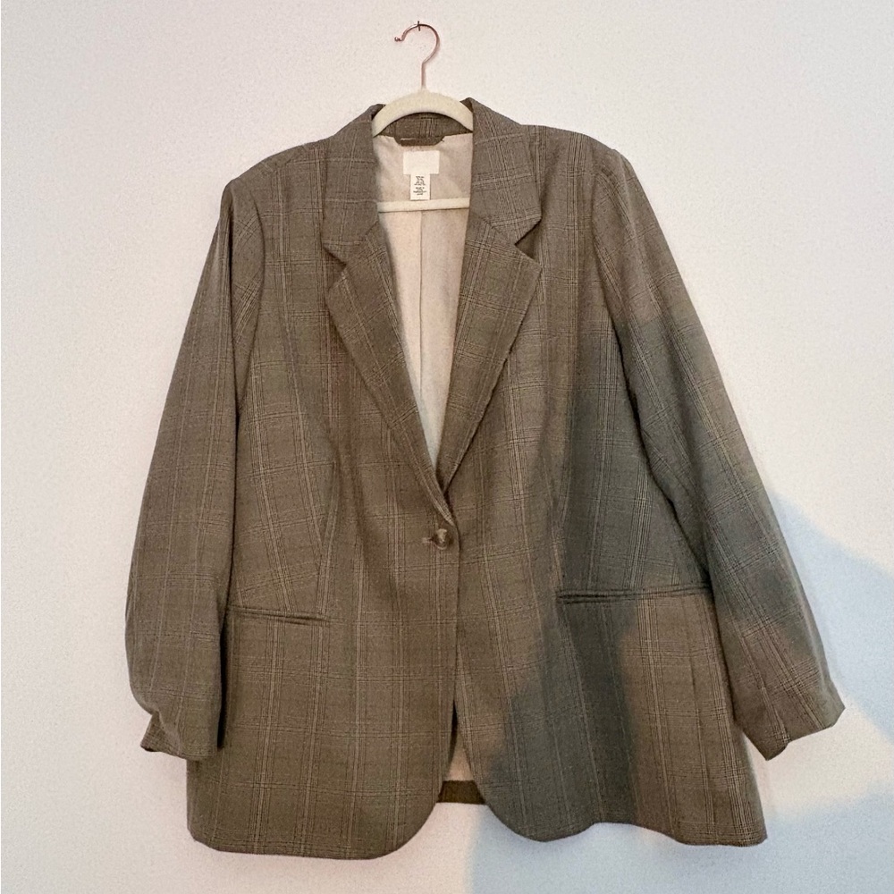 H&M Grey/Black/Cream Checkered Blazer